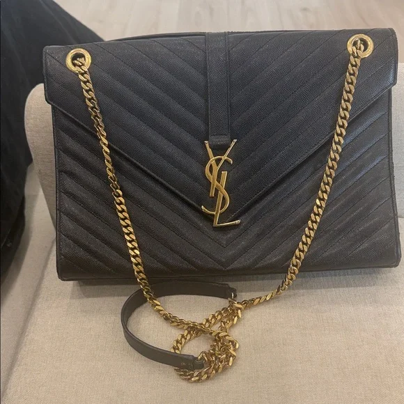 Saint Laurent Black Quilted Leather Shoulder Bag with Gold Hardware - Picture 1 of 5